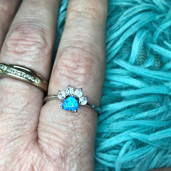 3/$25 Blue Opal Rhinestone Paw Print Ring - Picture 2 of 7
